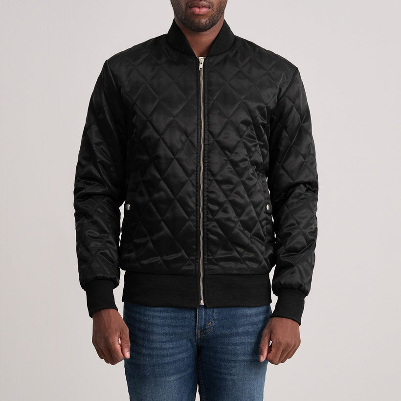 Danson Quilted 黑色 Varsity 真皮夹克 男士