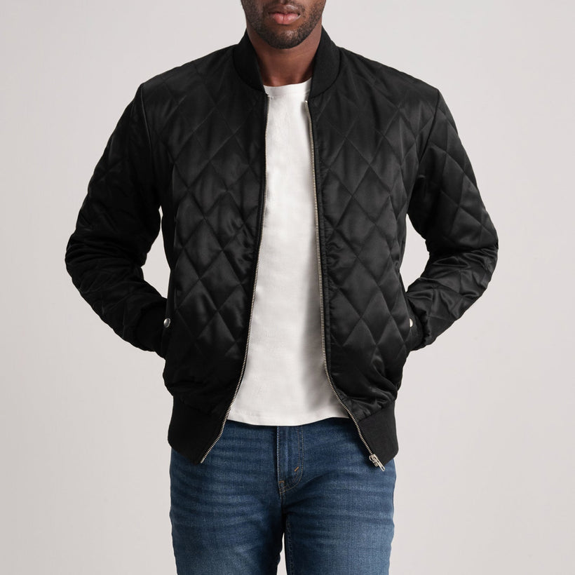 Danson Quilted 黑色 Varsity 真皮夹克 男士