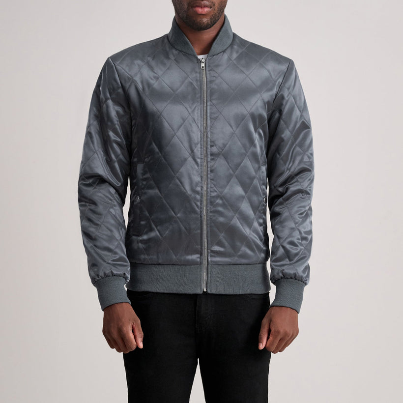 Danson Quilted Grey Varsity 真皮夹克 男士