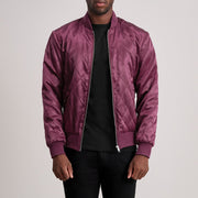 Danson Quilted Maroon Varsity 真皮夹克 男士 - Lateral Side Profile View Showing Sleeve Cut &amp; Athletic Taper Fit
