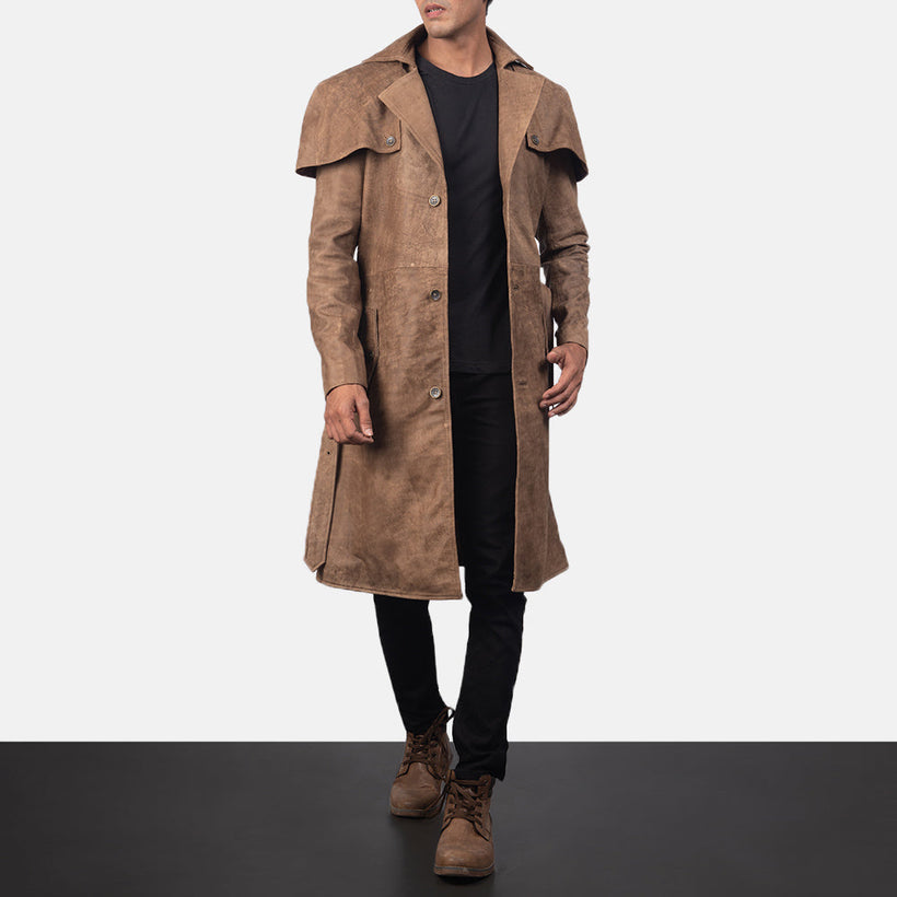 Deux 棕色 Leather Duster 男士