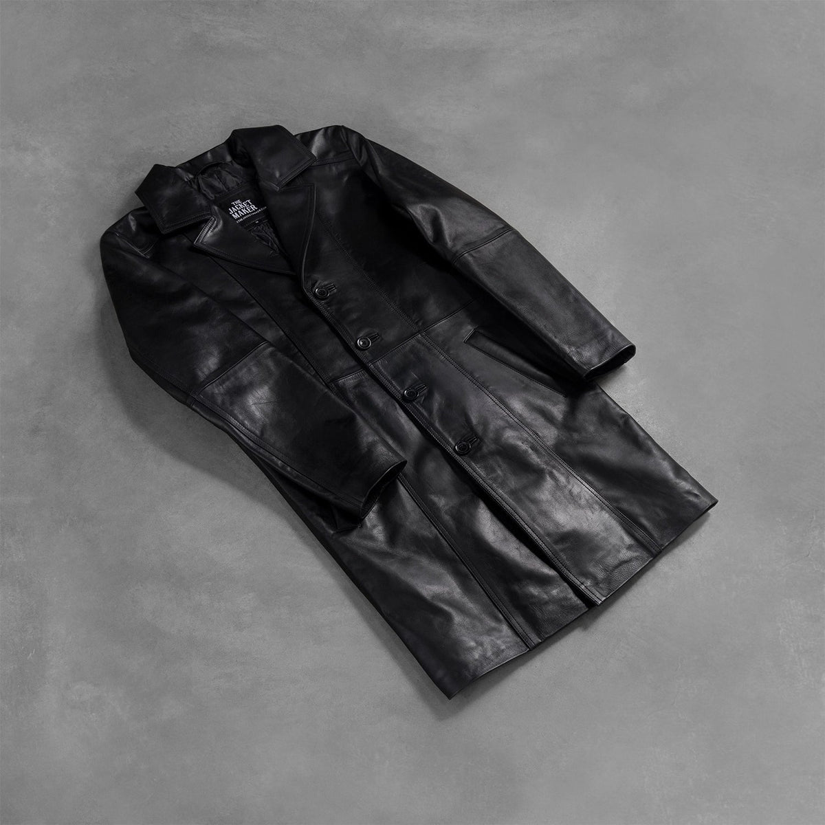 Open hem &amp; Hem Craftsmanship Construction Detail on Men's Don Long 黑色 真皮大衣 男士