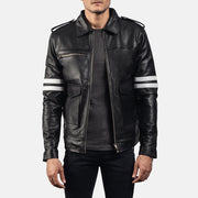 Dragonhide 黑色 真皮夹克 男士 - Lateral Side Profile View Showing Sleeve Cut &amp; Athletic Taper Fit