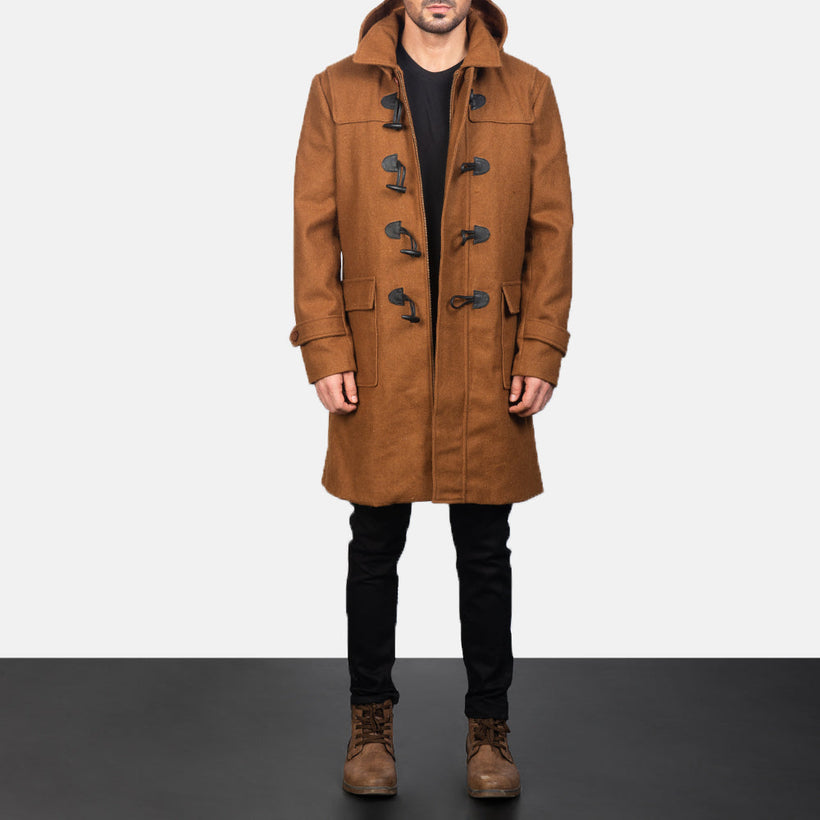 Drake Khaki Wool Hooded Duffle 真皮大衣 男士