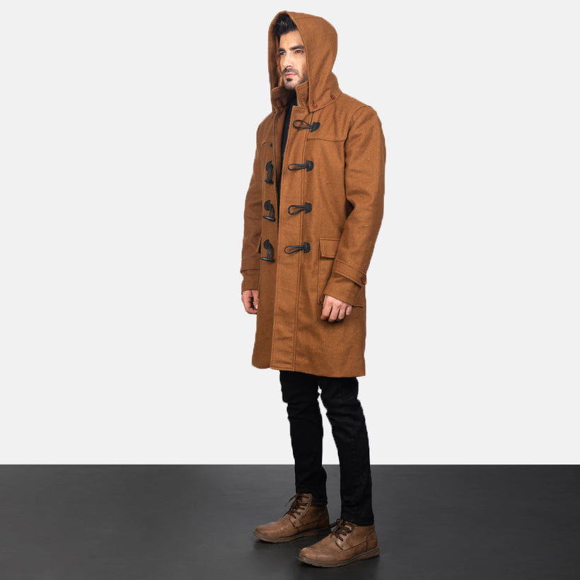 Drake Khaki Wool Hooded Duffle 真皮大衣 男士