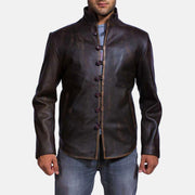 Men's Drakeshire 棕色 真皮夹克 男士 in Distressed Brown Goatskin Leather - Front Profile View &amp; Tailored Silhouette | Buy Online