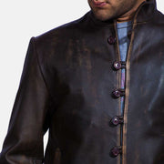 Men's Drakeshire 棕色 真皮夹克 男士 - Lateral Side Profile View Showing Sleeve Cut &amp; Athletic Taper Fit