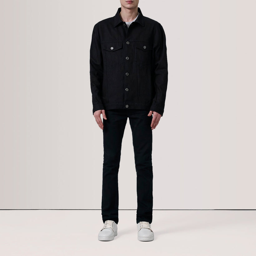Eddie 经典黑 Oversized Denim Trucker 真皮夹克 男士