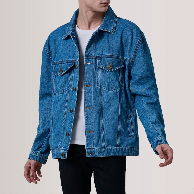 Eddie Dark 深海蓝 Oversized Denim Trucker 真皮夹克 男士