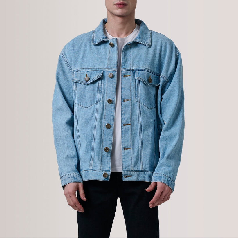 Eddie Light 深海蓝 Oversized Denim Trucker 真皮夹克 男士
