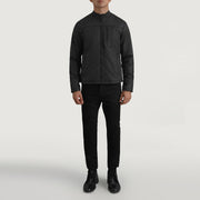 Elliot 黑色 Lightweight 真皮夹克 男士 - Lateral Side Profile View Showing Sleeve Cut &amp; Athletic Taper Fit