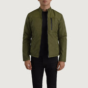 Elliot Green Lightweight 真皮夹克 男士 in Green Full-Grain Leather - Front Profile View &amp; Tailored Silhouette | Buy Online