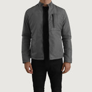 Elliot Grey Lightweight 真皮夹克 男士 in Grey Full-Grain Leather - Front Profile View &amp; Tailored Silhouette | Buy Online