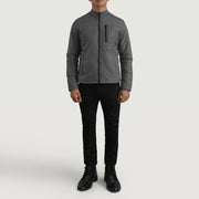 Elliot Grey Lightweight 真皮夹克 男士 - Lateral Side Profile View Showing Sleeve Cut &amp; Athletic Taper Fit