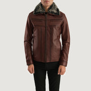 Men's Evan Hart Fur 棕色 真皮夹克 男士 in Distressed Brown Sheepskin Burnishing - Front Profile View &amp; Tailored Silhouette | Buy Online