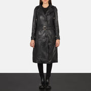 
Fixon Hooded 经典黑 真皮风衣大衣 女士 - 展现立体袖型与合身版型的侧身视角