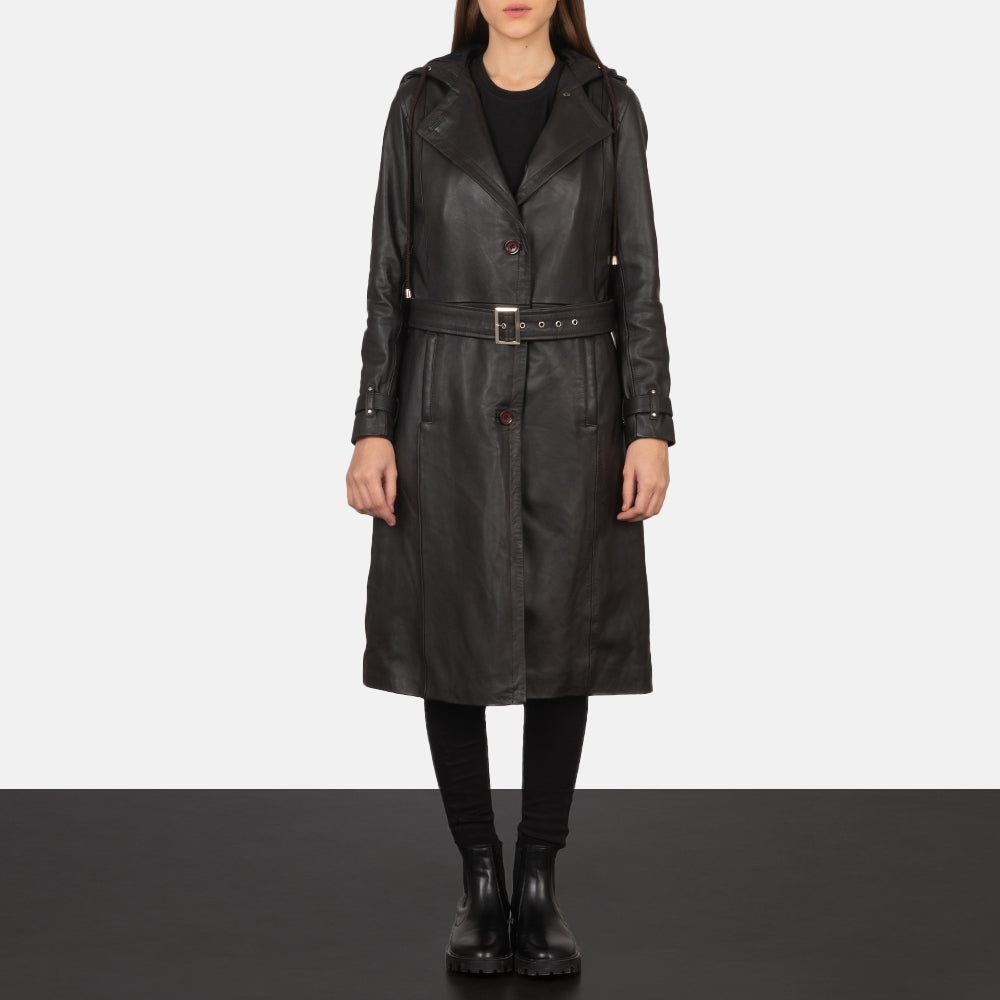 Fixon Hooded Brown Trench Coat - 展现立体袖型与合身版型的侧身视角