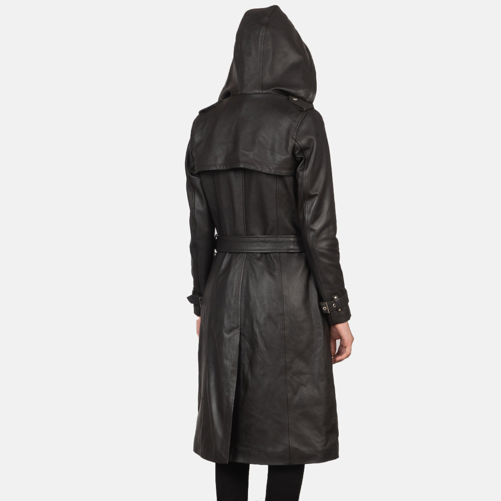 细节特写 of Hooded & Button + Belt Hardware on Fixon Hooded Brown Trench Coat