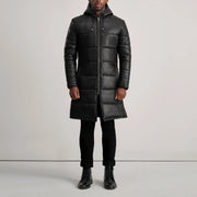 
Floyd Tan Hooded Leather Puffer Coat - 展现立体袖型与合身版型的侧身视角