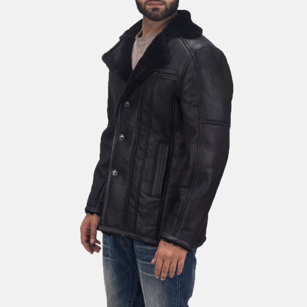 
Furcliff Double Face Shearling 真皮大衣 男士 in Black Shearling Leather (Double Face) - 正面版型与定制立体剪裁轮廓 | 官方商城选购