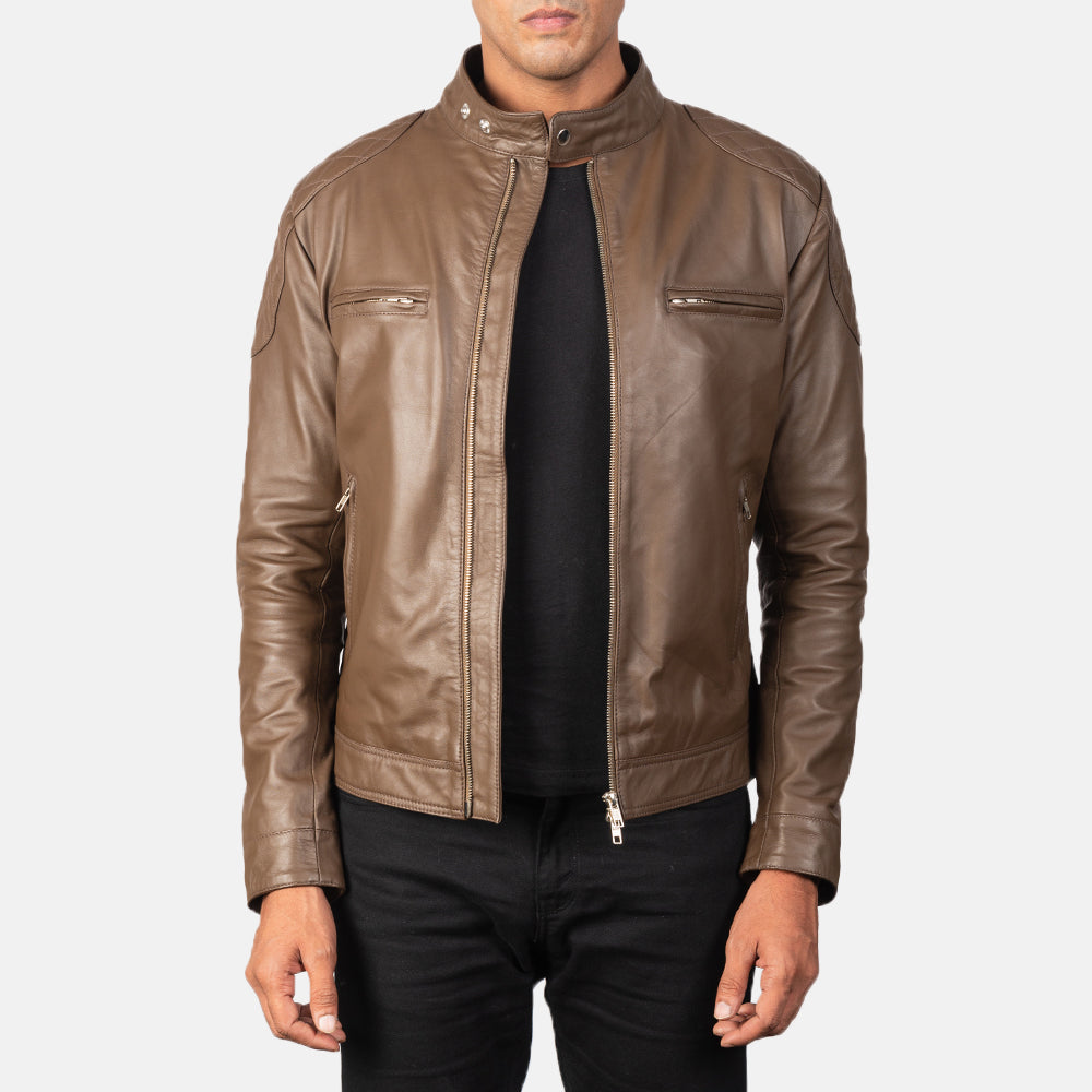 
Gatsby Mocha 真皮机车皮衣 男士 in Dark Brown Sheepskin Leather - 正面版型与定制立体剪裁轮廓 | 官方商城选购
