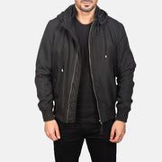 
Hanklin Ma-1 Black Hooded Bomber Jacket in Black Polyester - 正面版型与定制立体剪裁轮廓 | 官方商城选购