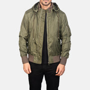 
Hanklin Ma-1 Green Hooded Bomber Jacket in Green Nylon - 正面版型与定制立体剪裁轮廓 | 官方商城选购