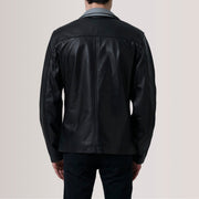 Close-Up Detail of Band Collar with Snap Button &amp; Zipper with placket Hardware on Henrik Grey Suede Cafe Racer For Men