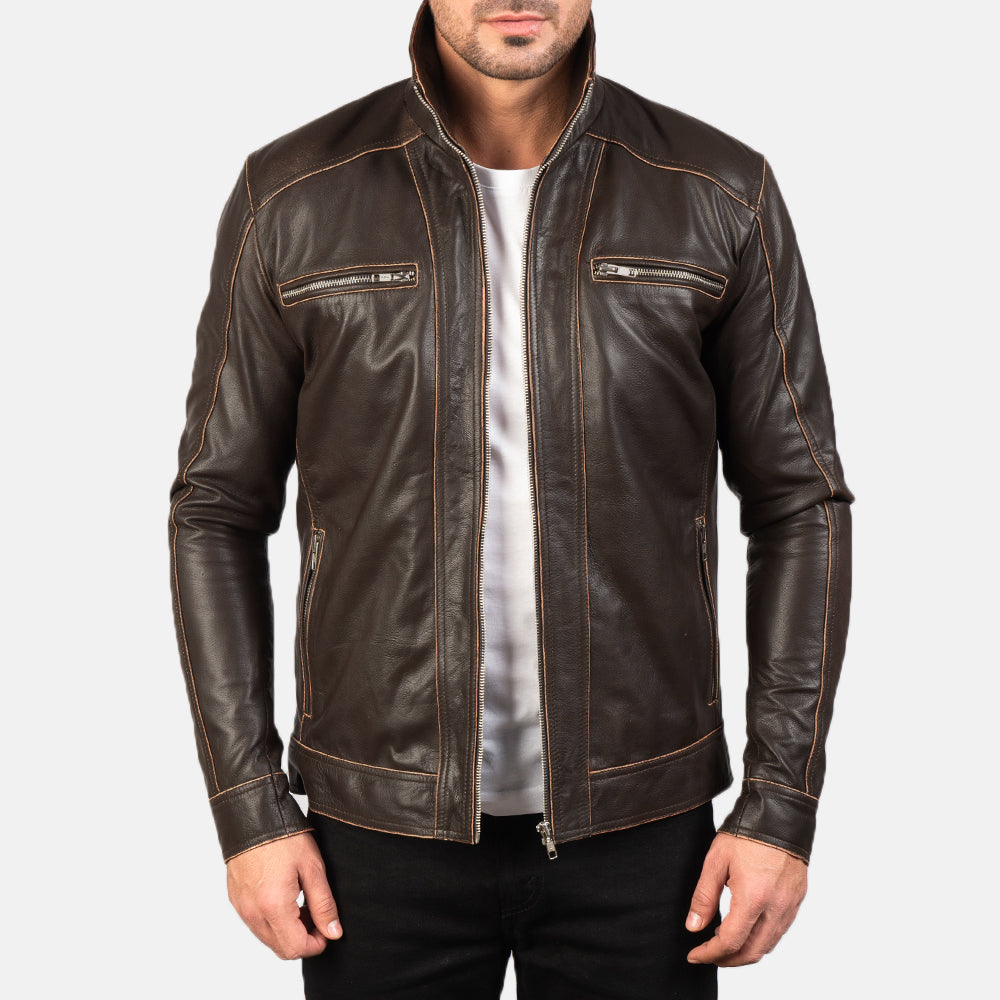 Zipper &amp; Hem Craftsmanship Construction Detail on Hudson Black Leather Biker Jacket