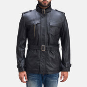 
Hunter 经典黑 真皮夹克 男士 in Black Sheepskin Leather - 正面版型与定制立体剪裁轮廓 | 官方商城选购