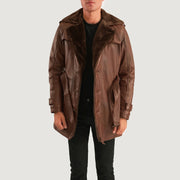 Men's Hunter Distressed 棕色 Fur 真皮大衣 男士 - Lateral Side Profile View Showing Sleeve Cut &amp; Athletic Taper Fit