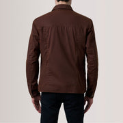 Close-Up Detail of Classic Collar &amp; Button Hardware on Irwin 棕色 Waxed Canvas Field 真皮夹克 男士 For Men