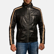 Men's Jack 黑色 真皮机车夹克 男士 in Black Sheepskin Leather - Front Profile View &amp; Tailored Silhouette | Buy Online
