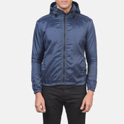 Men's Jimmy 蓝色 Hooded Windbreaker 真皮夹克 男士 in Blue Nylon - Front Profile View &amp; Tailored Silhouette | Buy Online