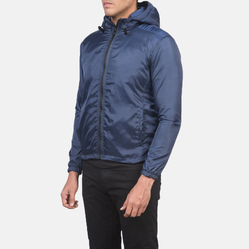 Jimmy 深海蓝 Hooded Windbreaker 真皮夹克 男士