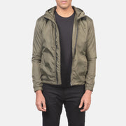 Men's Jimmy Green Hooded Windbreaker 真皮夹克 男士 in Green Nylon - Front Profile View &amp; Tailored Silhouette | Buy Online
