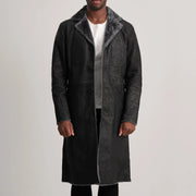 
Kolby Distressed Black Shearling Long Coat in Distressed Black Sheepskin Snuffed - 正面版型与定制立体剪裁轮廓 | 官方商城选购
