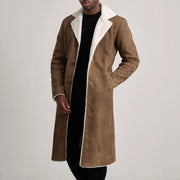 
Kolby Distressed Brown Shearling Long Coat in Distressed Brown Sheepskin Snuffed - 正面版型与定制立体剪裁轮廓 | 官方商城选购