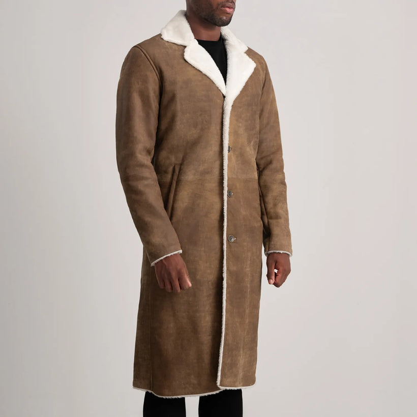 Kolby Distressed 复古棕 Leather Shearling 真皮大衣 男士