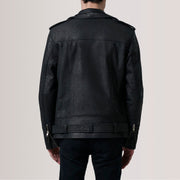 
细节特写 of Notch & Zipper & Waist Straps Hardware on Kole Distressed 经典黑 Leather Double Rider 真皮夹克 男士