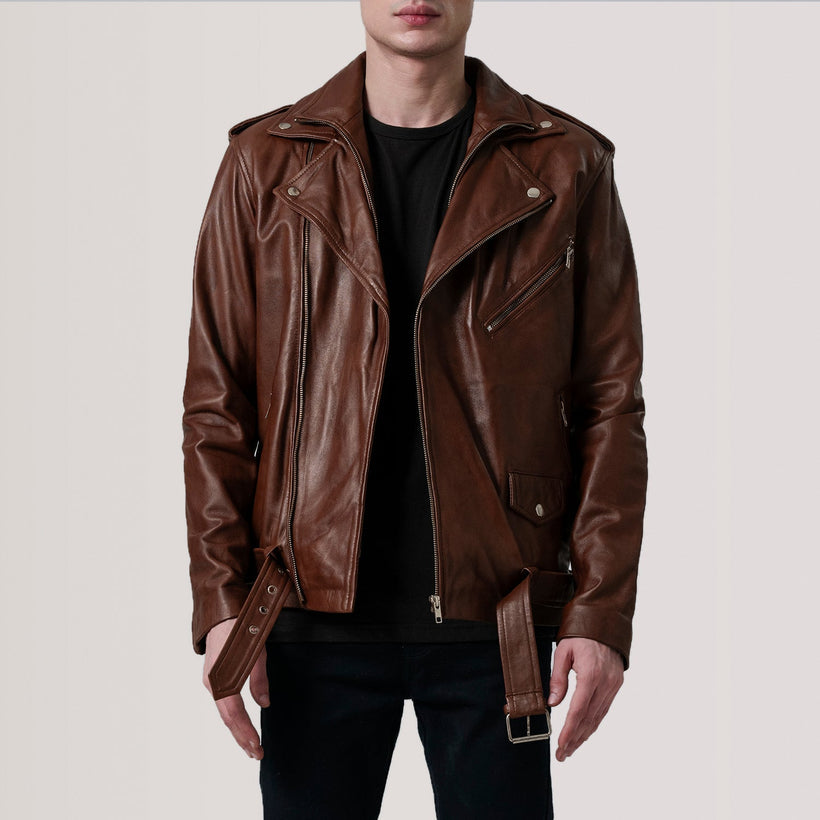 Kole Waxed 棕色 Leather Double Rider 真皮夹克 男士
