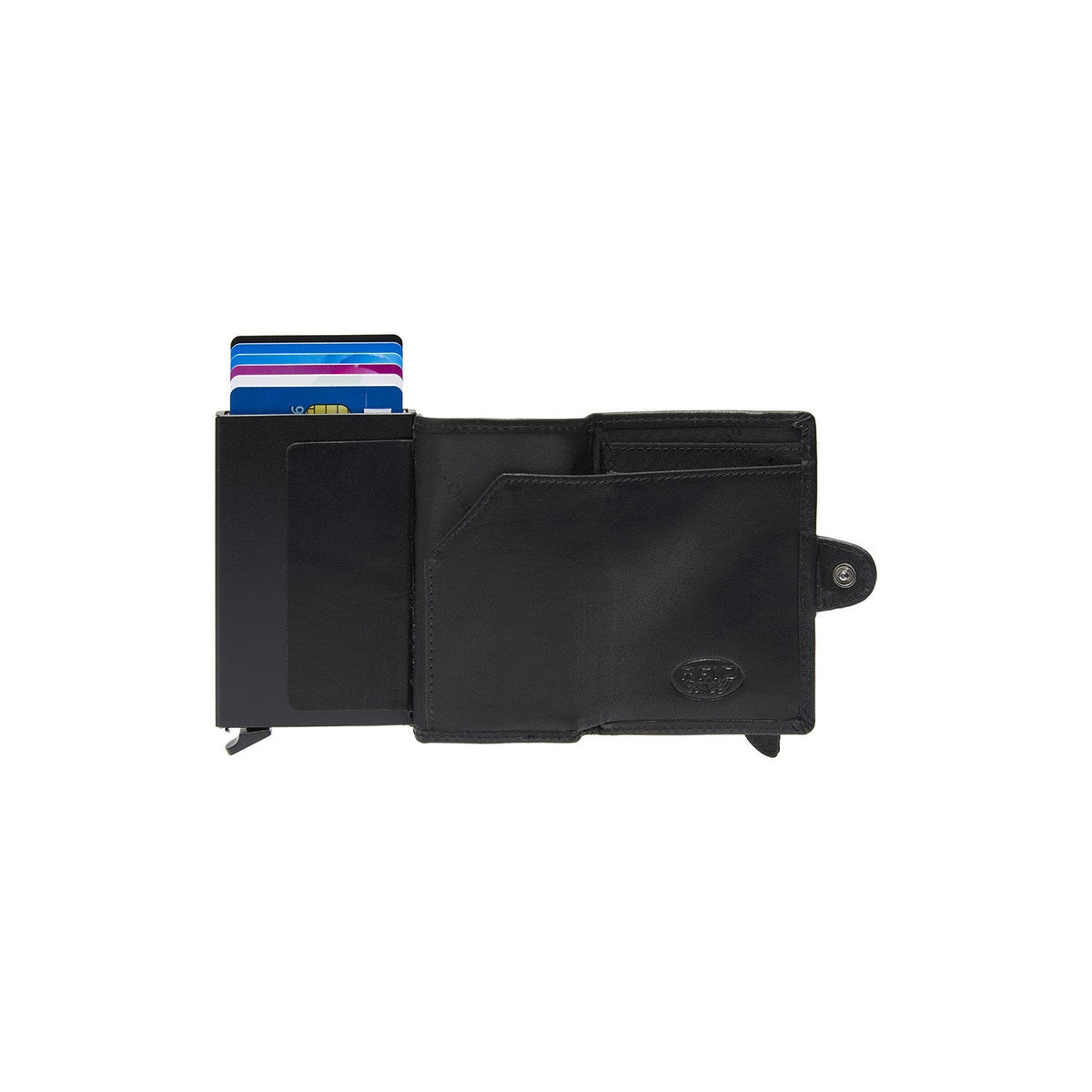 Baldwin Full-Grain Leather Card Holder 女士 - Structured Side Profile Showing Gusset Depth &amp; Expansion Capacity
