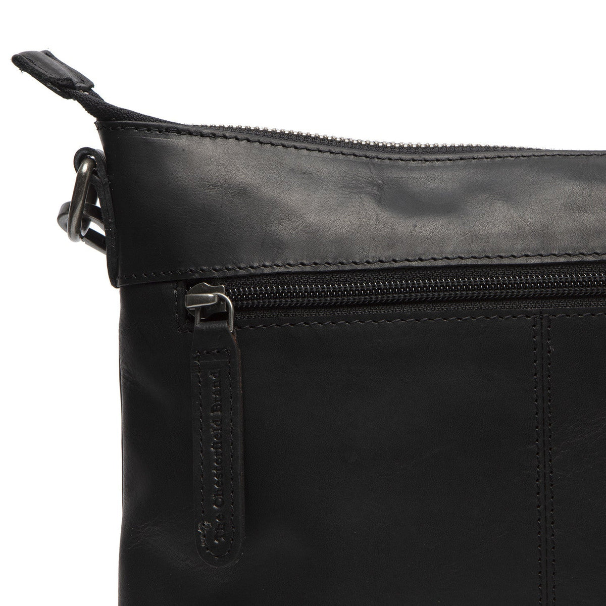 Solid Antique Brass Hardware &amp; Heavy-Duty Dual Zipper Detail on Faro Full-Grain Leather Crossbody Bag 女士