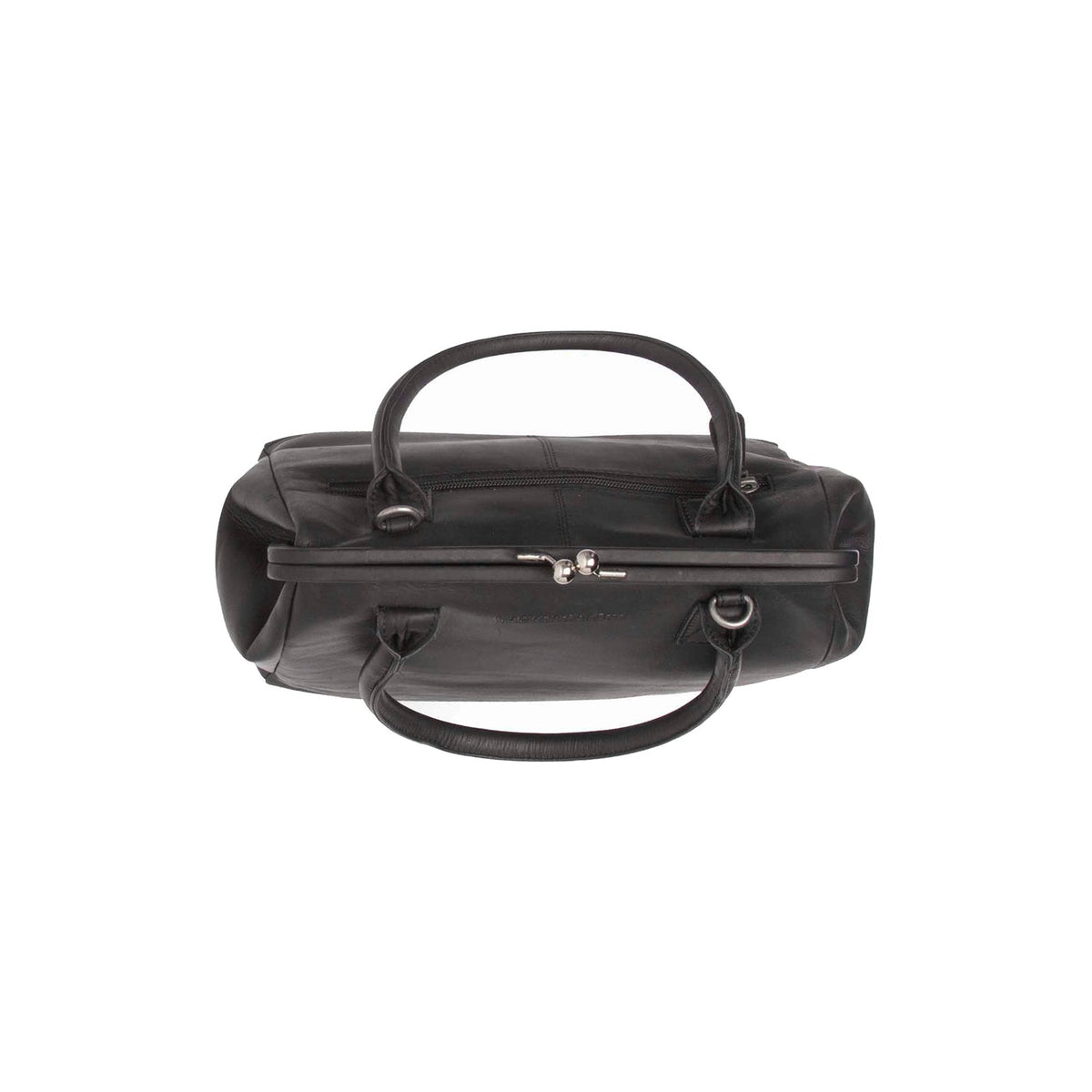 Close-Up Detail of Classic Collar &amp; Heavy-Duty Zipper Hardware on Dorin Full-Grain Leather Handbag 女士
