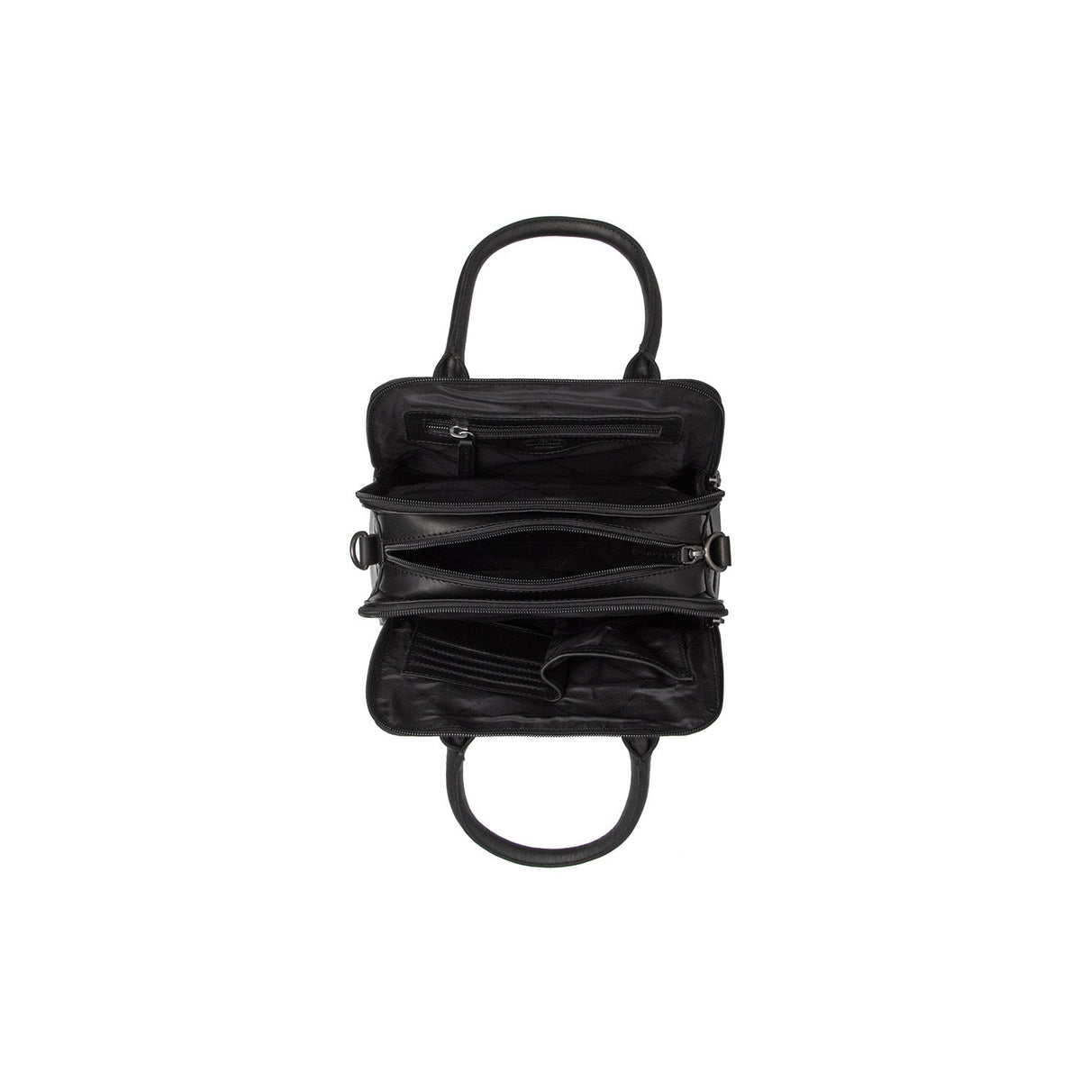 Close-Up Detail of Classic Collar &amp; Heavy-Duty Zipper Hardware on Ezra Full-Grain Leather Handbag 女士