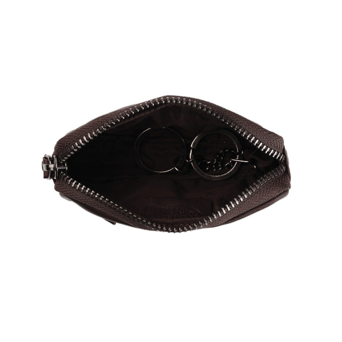 Tailored Rib Cuffs &amp; Hem Craftsmanship Construction Detail on Corey Full-Grain Leather Key Case 女士