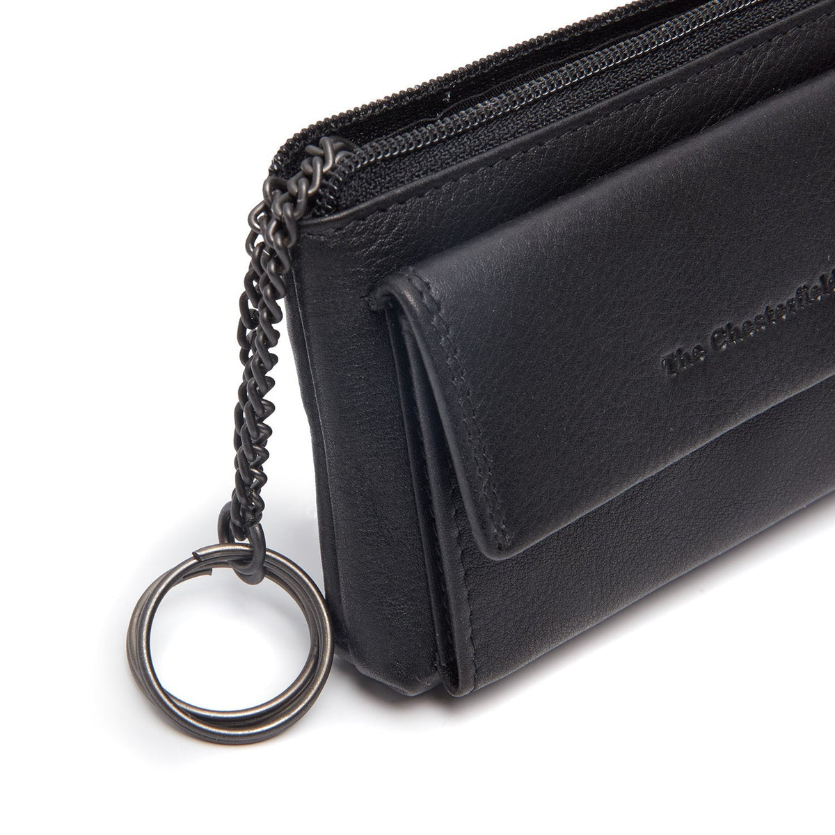 Close-Up Detail of Classic Collar &amp; Heavy-Duty Zipper Hardware on Torano Full-Grain Leather Key Case 女士