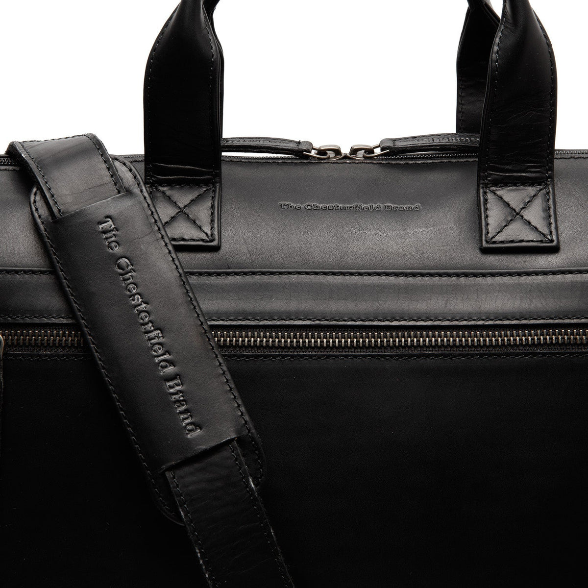 Solid Antique Brass Hardware &amp; Heavy-Duty Dual Zipper Detail on Levanto Full-Grain Leather Laptop Bag 女士