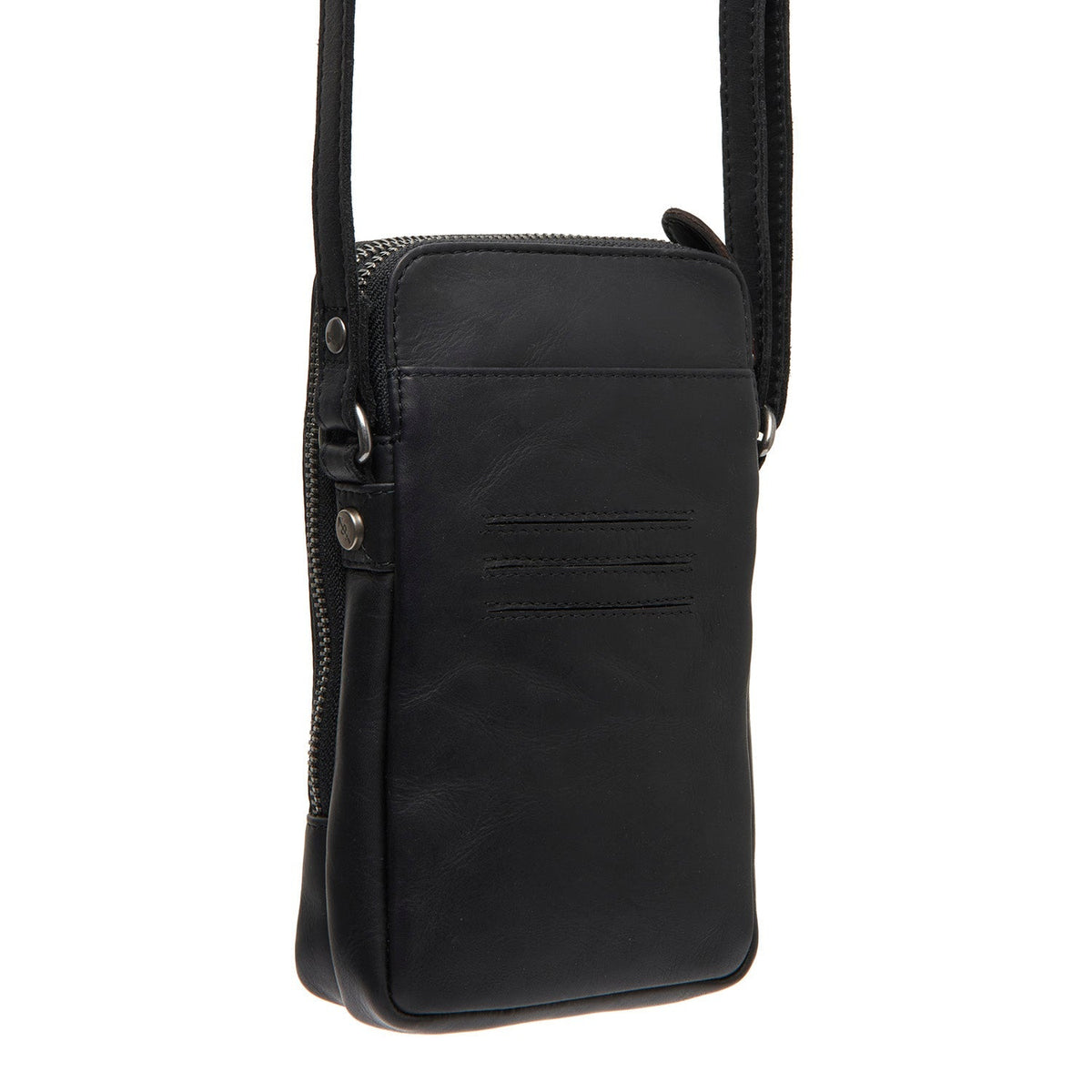 Tailored Rib Cuffs &amp; Hem Craftsmanship Construction Detail on Alesund Full-Grain Leather Phone Bag 女士