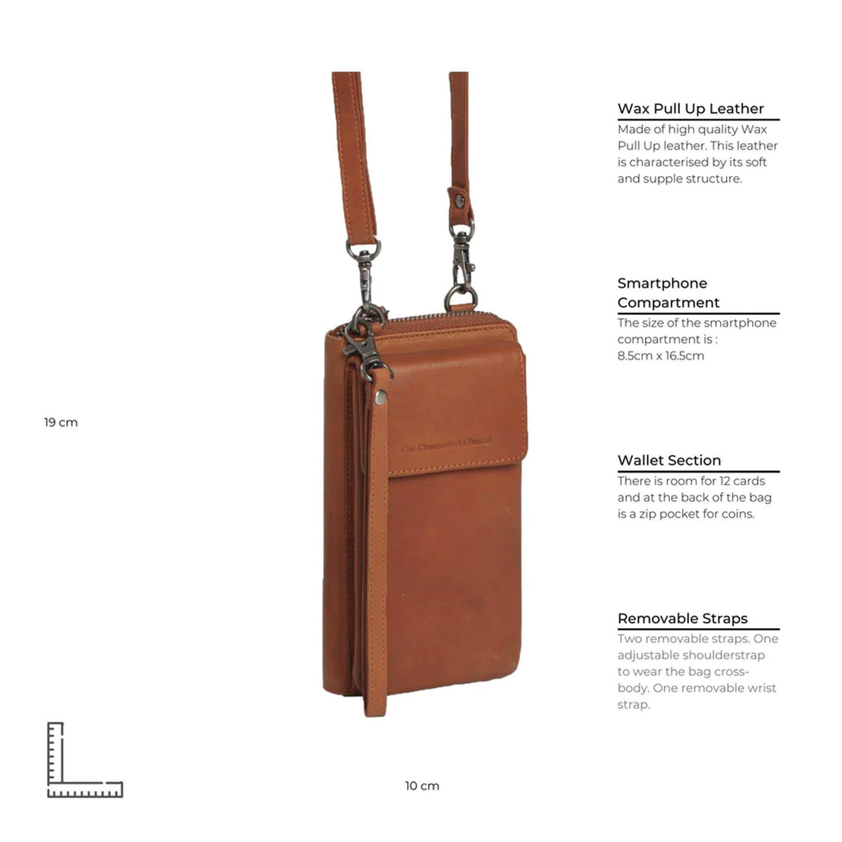 
Cognac Leather Phone Bag Malaga, detail view 8